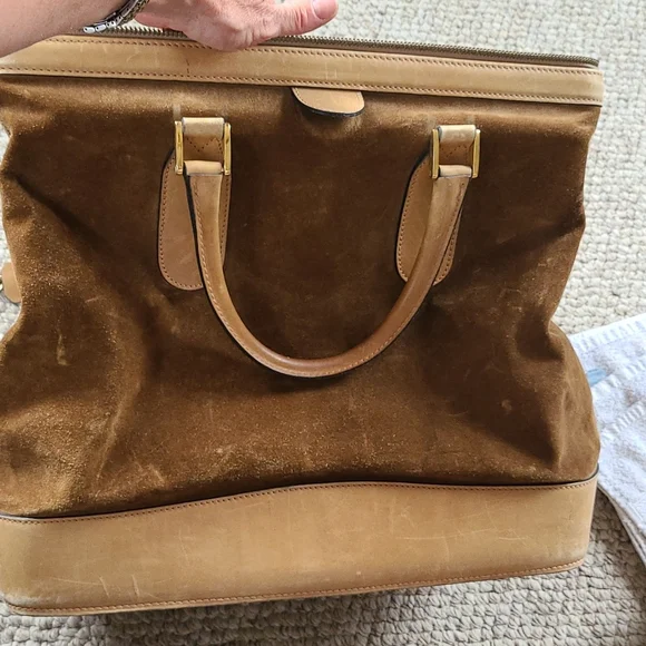 GUCCI suede travel bag, vintage, large rectangular satchel,  rare - Picture 16 of 16